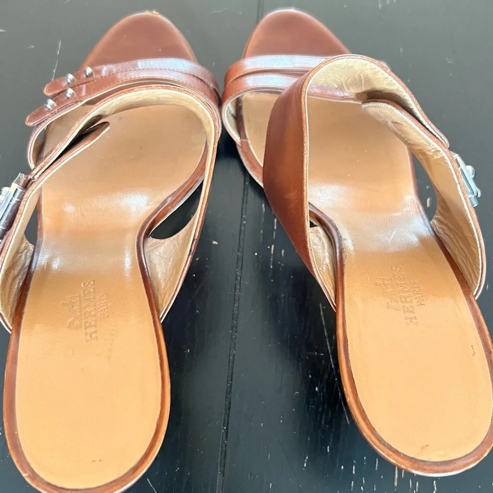Vintage Hermes Tan Leather Sandals - Picture 2 of 5